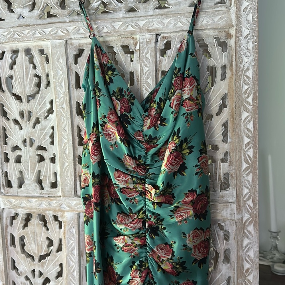 Betsey Johnson Green Ruched Slip Dress